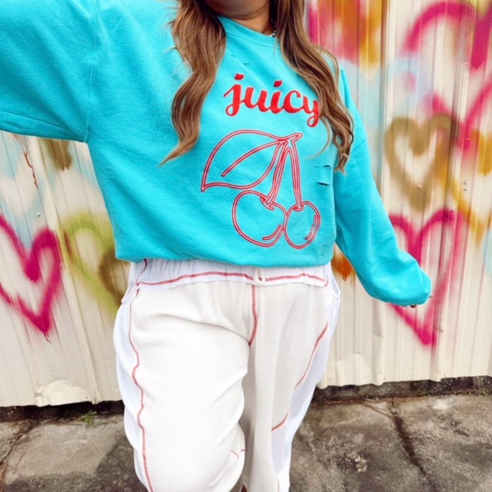 Jerzees Turquoise Cherry Graphic Sweatshirt